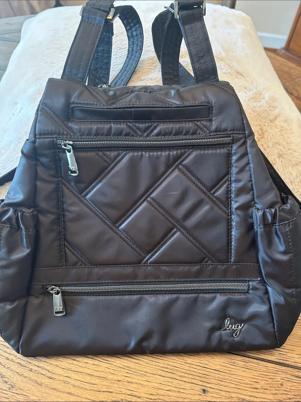 lug Quilted Black Nylon Skyhop Backpack like new